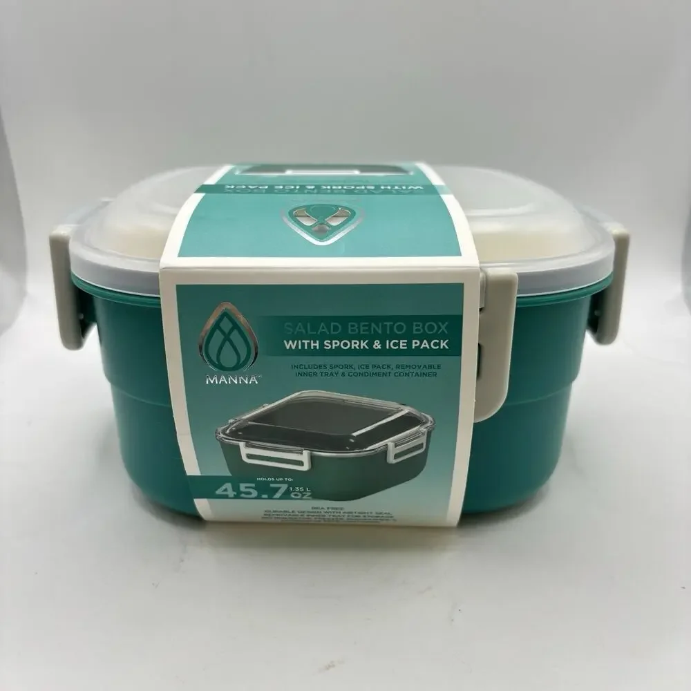 All-in-One Salad Lunch Container, Bento Lunch Box 47.5-oz SPORK & ICEPACK- Green